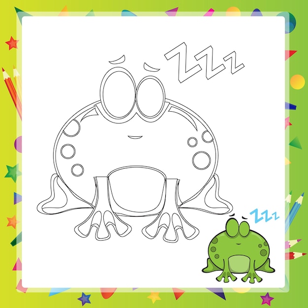 Illustration of Cartoon frog - Coloring book - vector