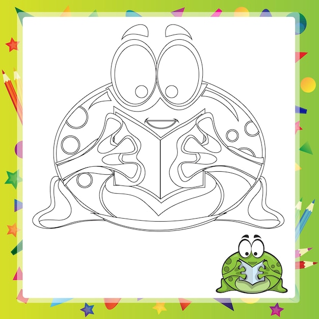 Illustration of cartoon frog - coloring book - vector