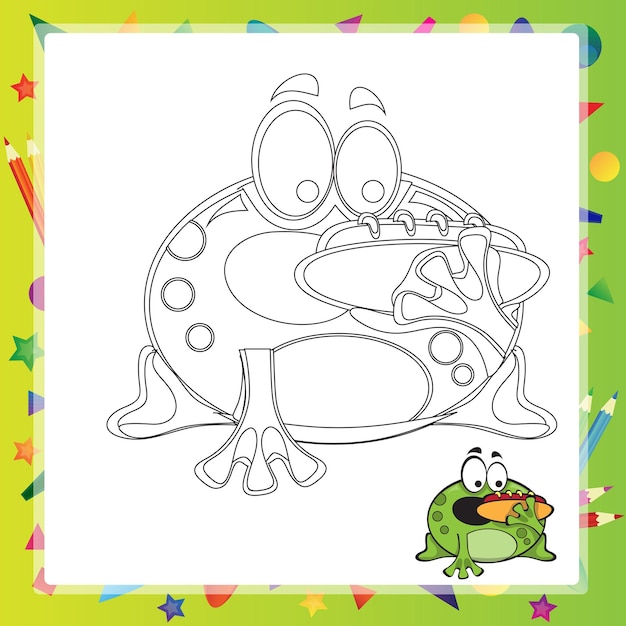 Illustration of Cartoon frog - Coloring book - vector