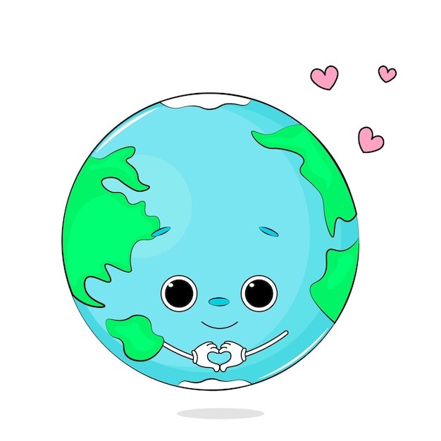 Vector illustration of cartoon green earth planet with love