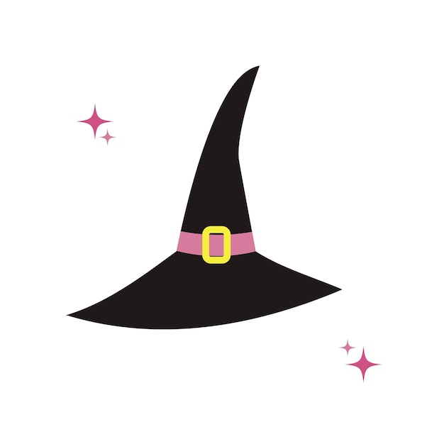 An illustration of a cartoon Halloween witch hat for Happy Halloween in trendy colors for postcard flyer banner
