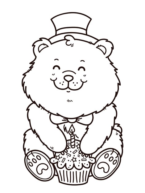 Illustrazione di cartone animato buon compleanno gentiluomo orso