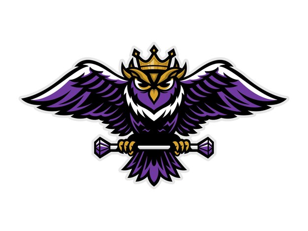 Illustration of cartoon king owl mascot
