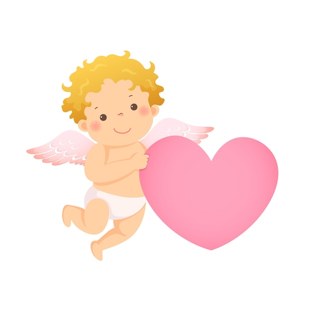 Illustration cartoon of little cupid with pink heart shaped.