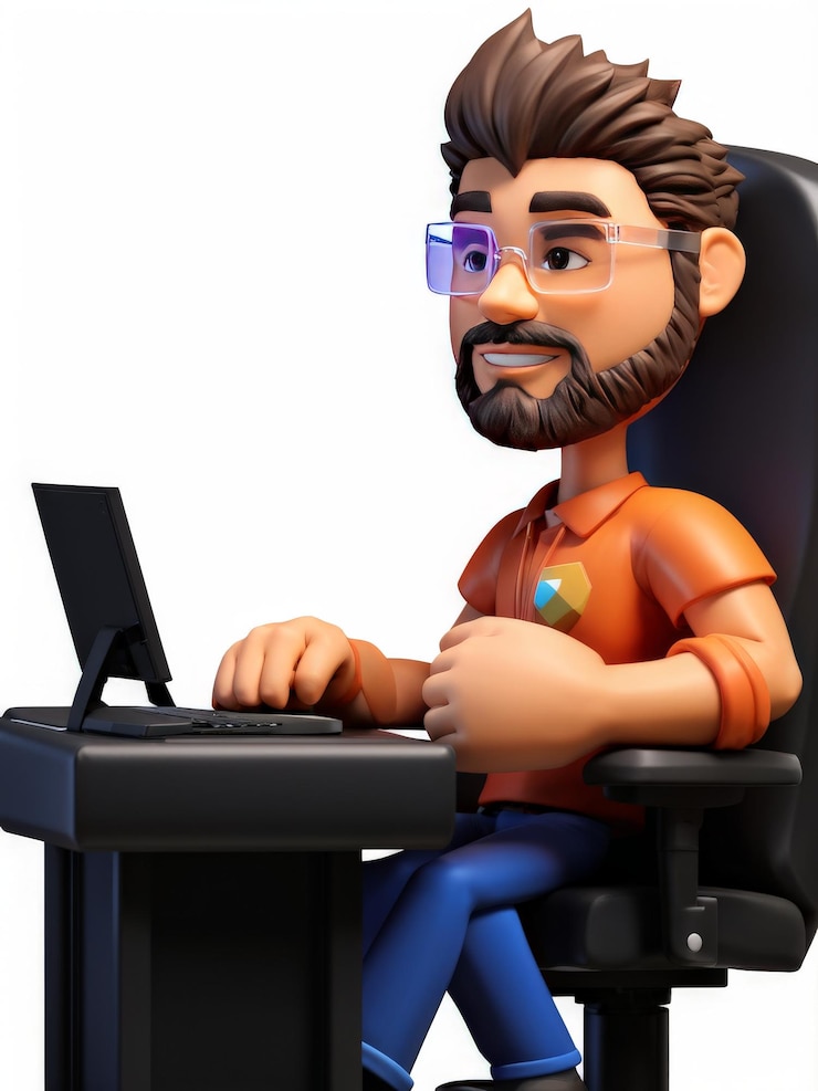 Vector illustration of cartoon man with laptop