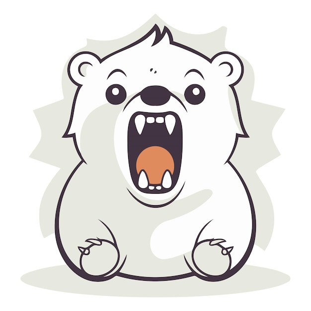 Illustration of a cartoon polar bear with open mouth on a white background
