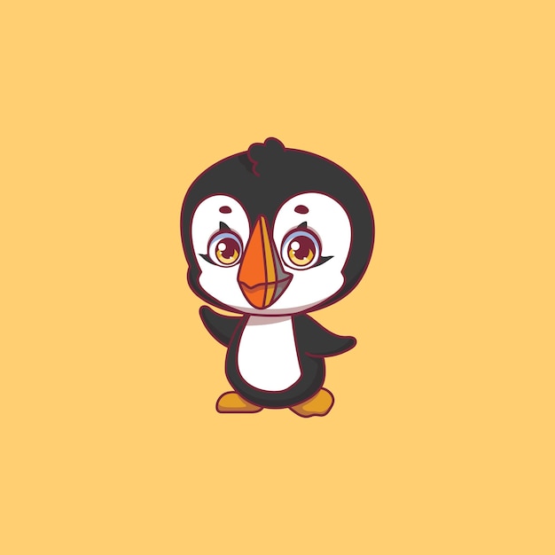 Illustration of a cartoon puffin on colorful background