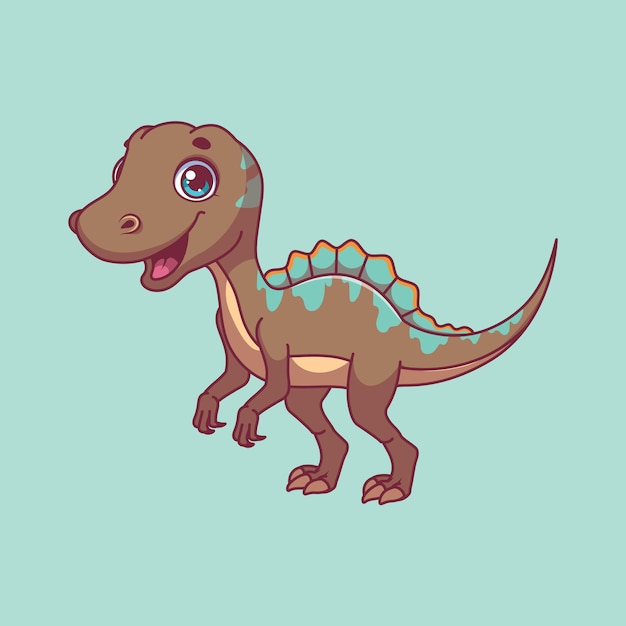 Vector illustration of a cartoon spinosaurus on colorful background