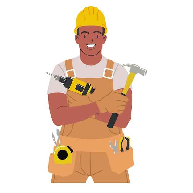 Illustration cartoon style of repairman wearing a worker uniform