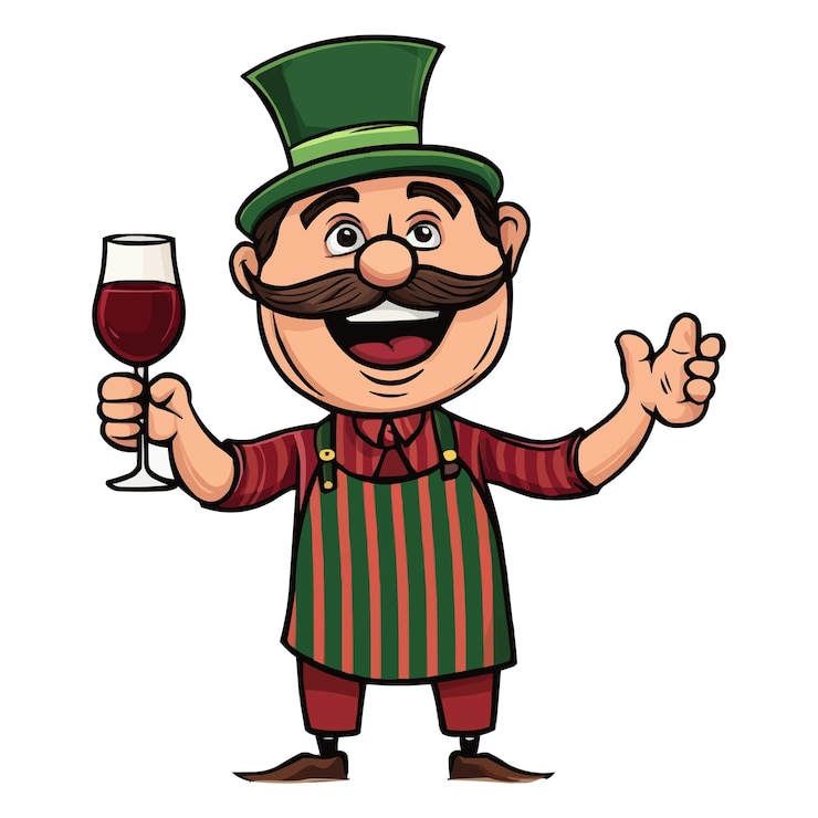 वेक्टर illustration of a cartoon wine taster with a mustache