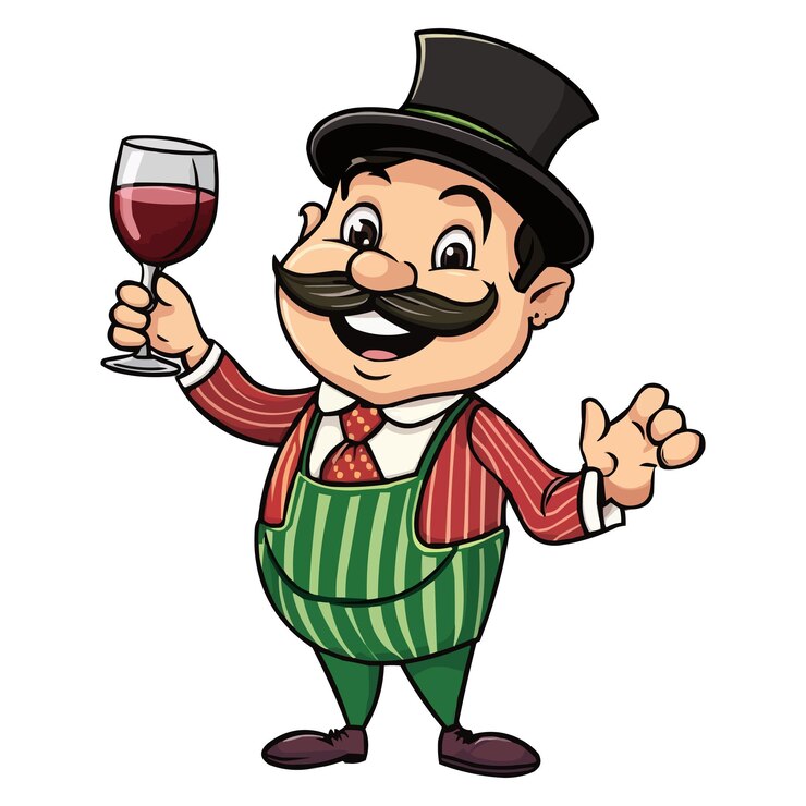 वेक्टर illustration of a cartoon wine taster with a mustache