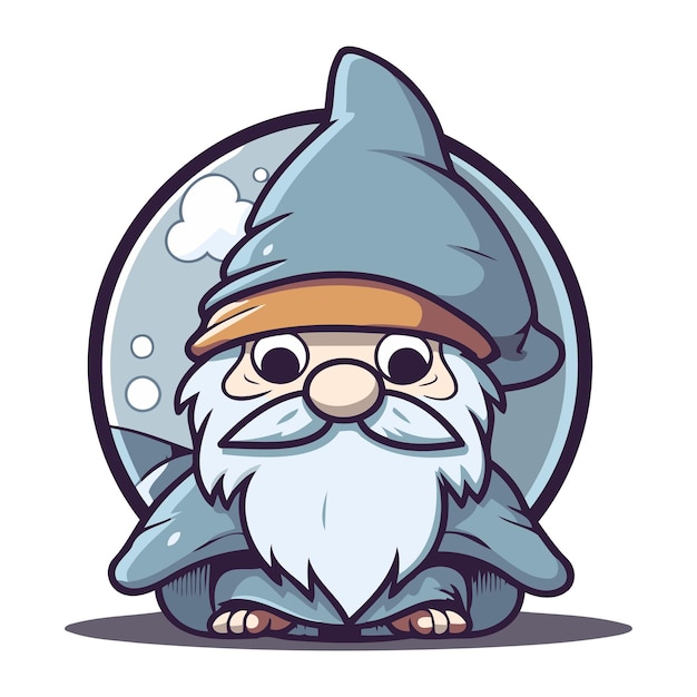 Vector illustration of a cartoon wizard wearing a cap and glasses