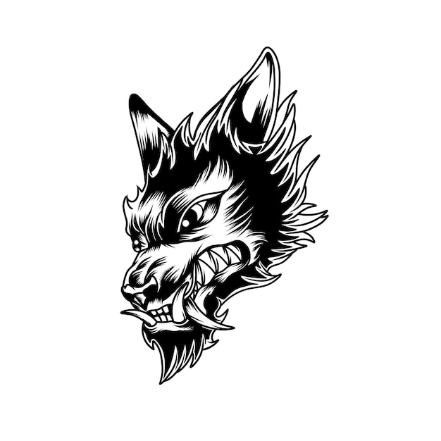 Vector illustration of a cartoon wolf with fangs