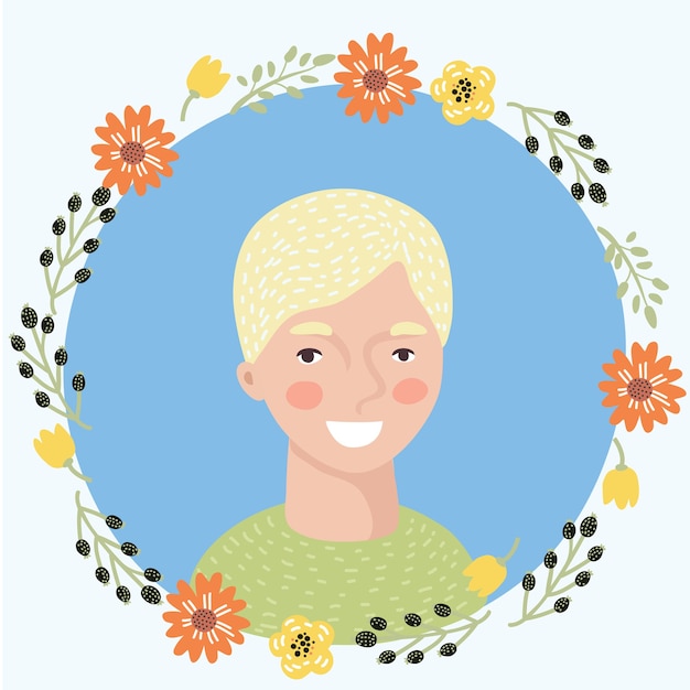 Vector illustration of cartoon young woman face icon