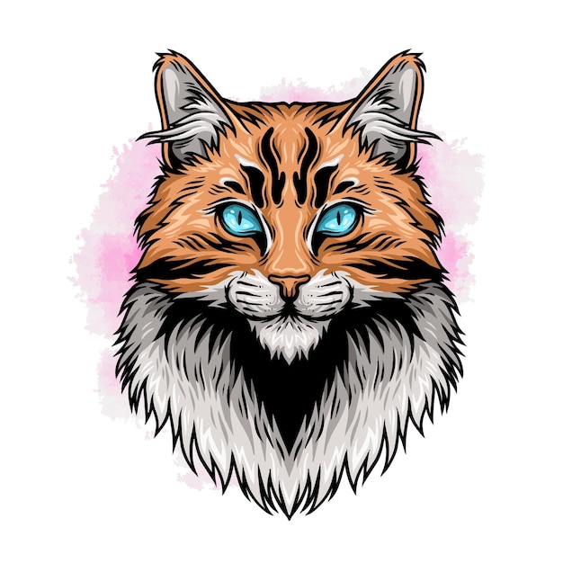 Illustration of cat facing forward in colorful style