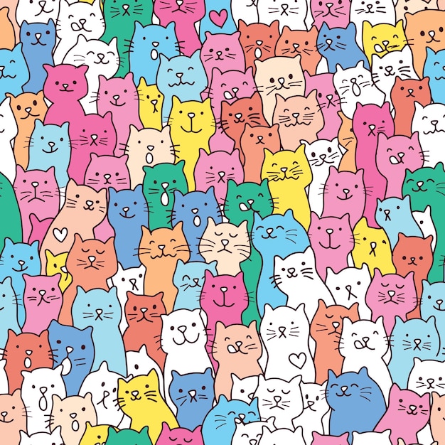 Vector illustration cat outline seamless pattern