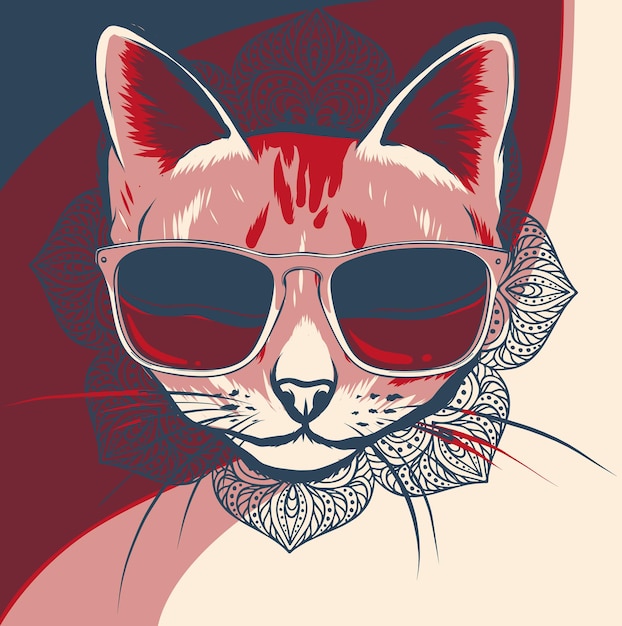 Vector illustration of cat in sunglasses on white background