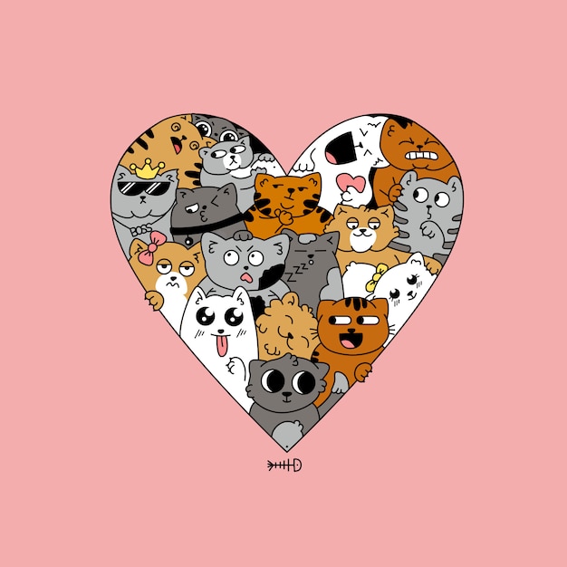 Illustrazione del cuore di gatti