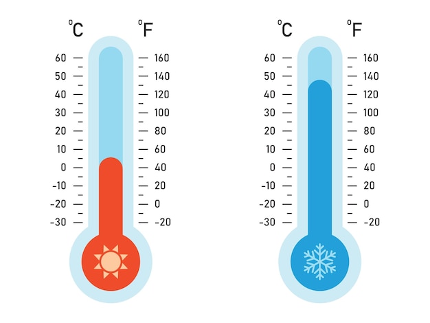 Vector illustration of celsius and fahrenheit thermometers