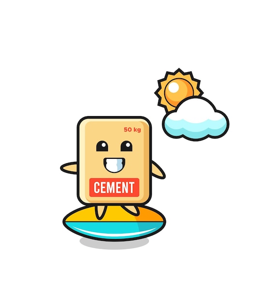 Illustration of cement sack cartoon do surfing on the beach