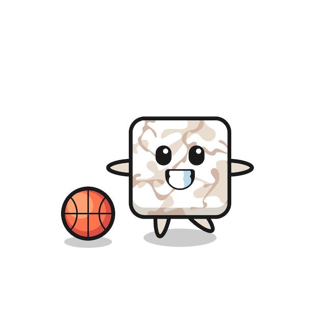 Illustration of ceramic tile cartoon is playing basketball