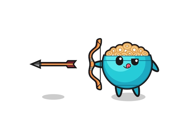 Illustration of cereal bowl character doing archery