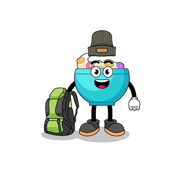 Illustration of cereal bowl mascot as a hiker