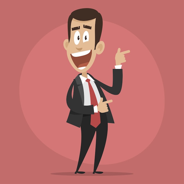 Vector illustration, character businessman happy points towards, format eps 10