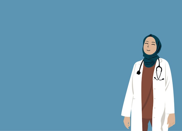 Vector illustration character doctor muslim woman isolated