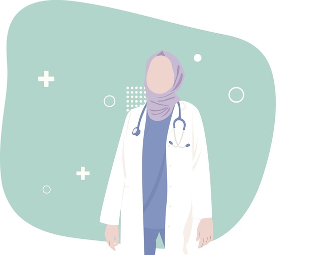 Vector illustration character doctor muslim woman isolated