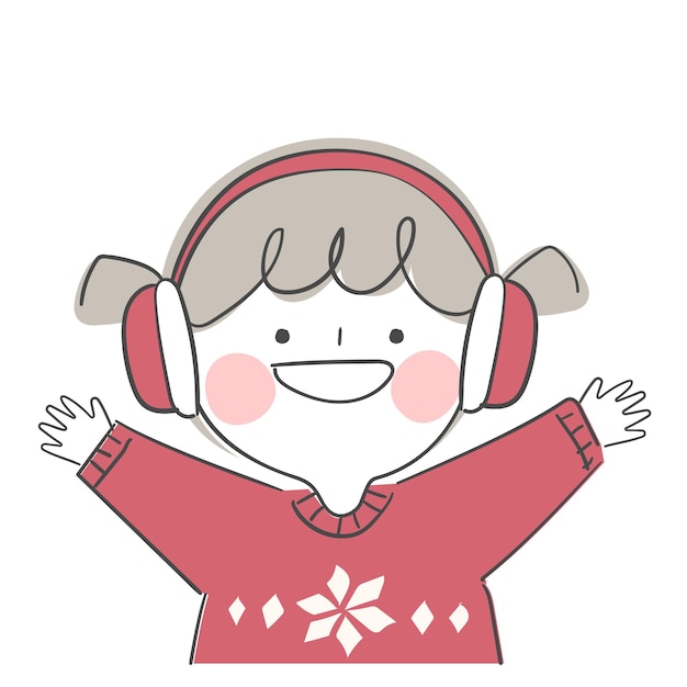 An illustration of a character in  earmuffs and a sweater.