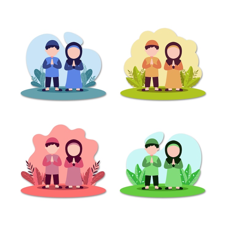 Vector illustration of the character of a muslim girl and boy
