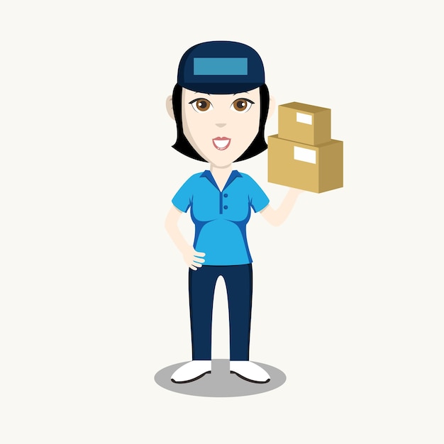 Illustration character women Delivery service emotions with parcel on the background