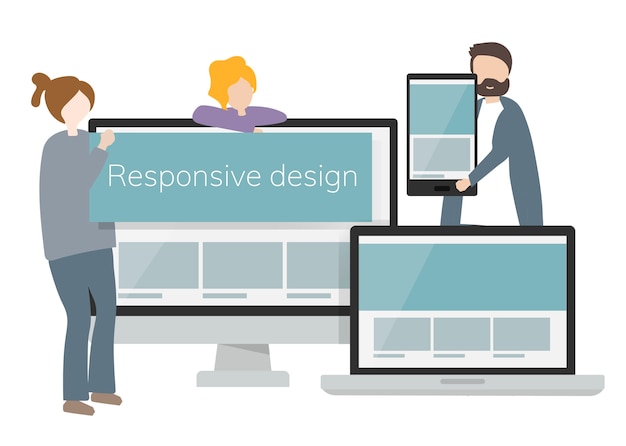 Vector illustration of characters and responsive web design concept