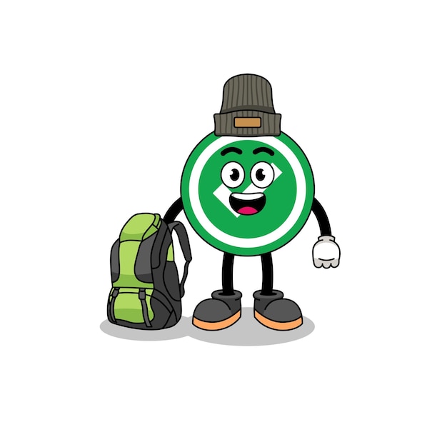Illustration of check mark mascot as a hiker character design