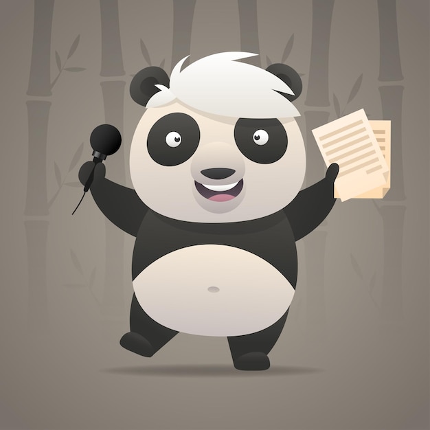 Иллюстрация, веселая панда поет песни и танцы, формат eps 10
