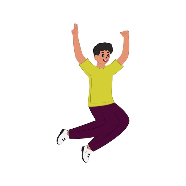 Vector illustration of cheerful young boy jumping on white background