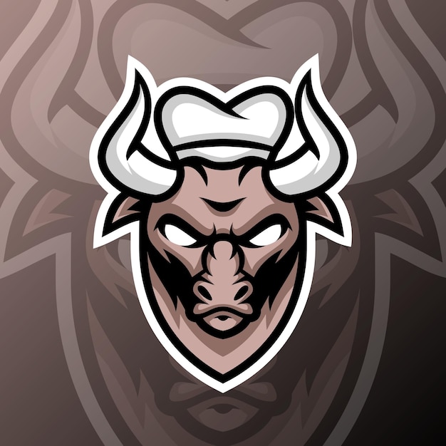 Vettore illustrazione di un toro chef in stile logo esport