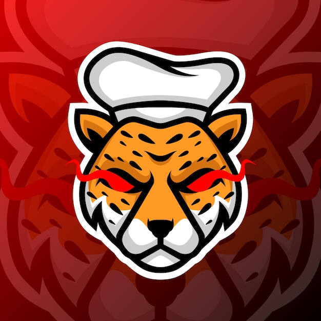 Vector illustration of a chef cheetah in esport logo style