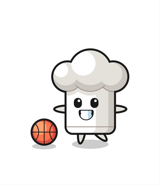 Illustration of chef hat cartoon is playing basketball