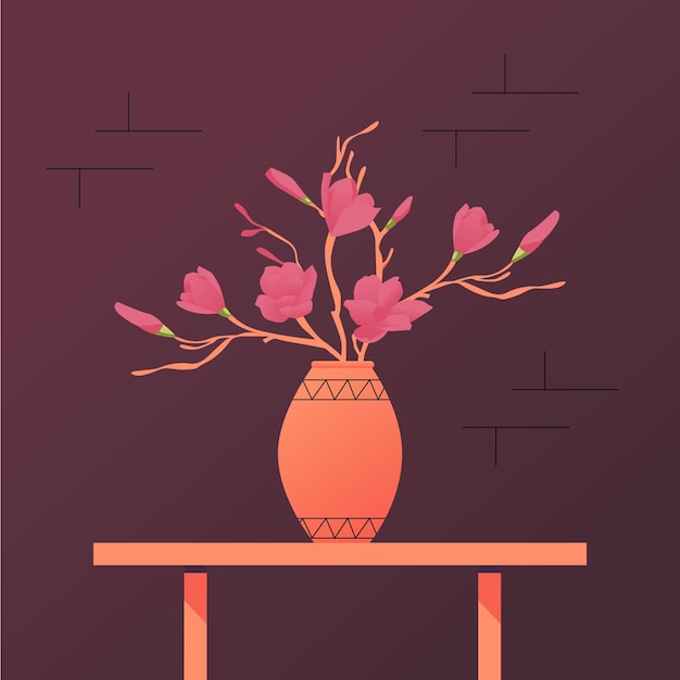 Vector illustration of cherry blossoms in a terracotta vase