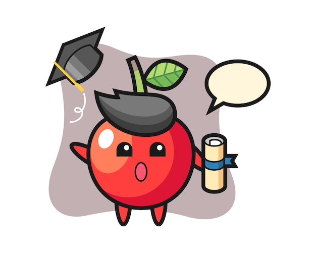 Illustration of cherry cartoon throwing the hat at graduation, cute style design 