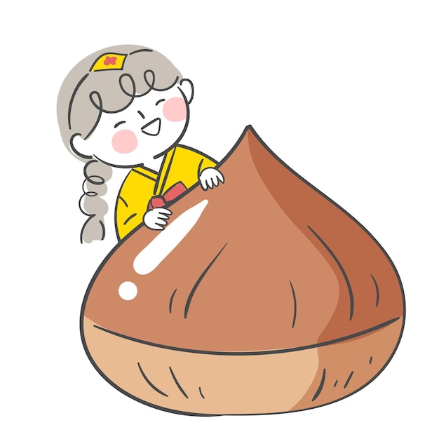 Illustration of chestnut and a child with hanbok .