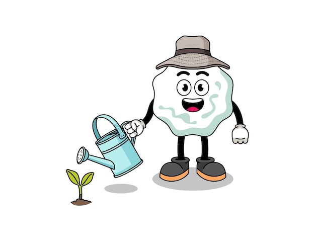 Illustration of chewing gum cartoon watering the plant