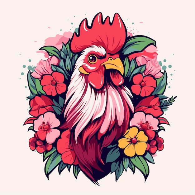 Vector illustration of chickens and flowers