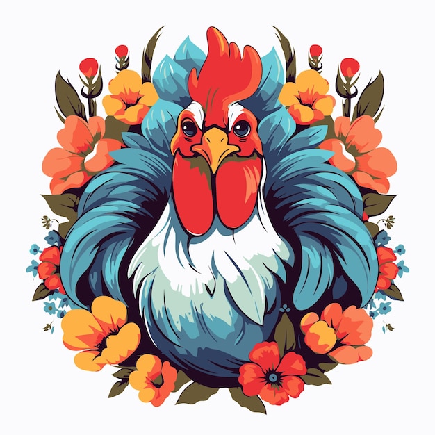 Illustration of chickens and flowers