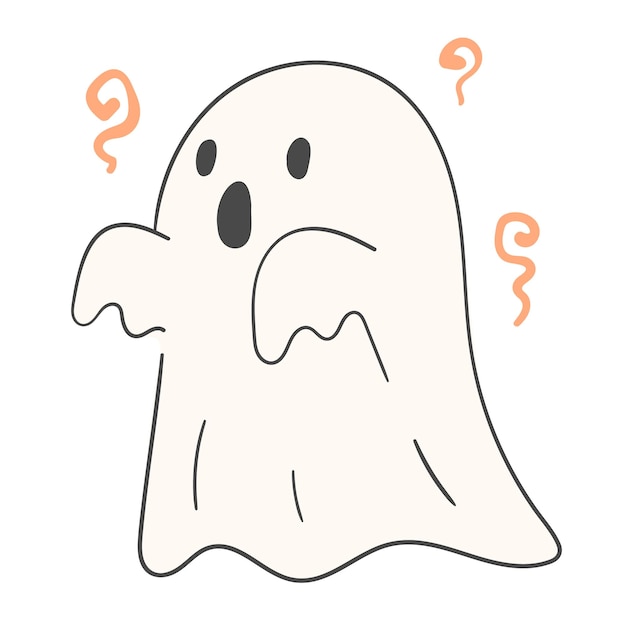 An illustration of a child dressed in a ghost costume for Halloween.