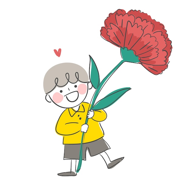 Illustration of a child holding a carnation