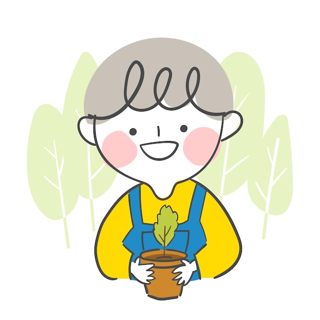 Illustration of a child holding a flower pot