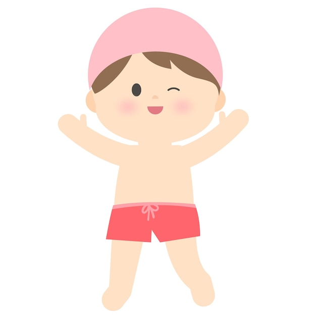 Illustrazione di un bambino in costume da bagno rosa